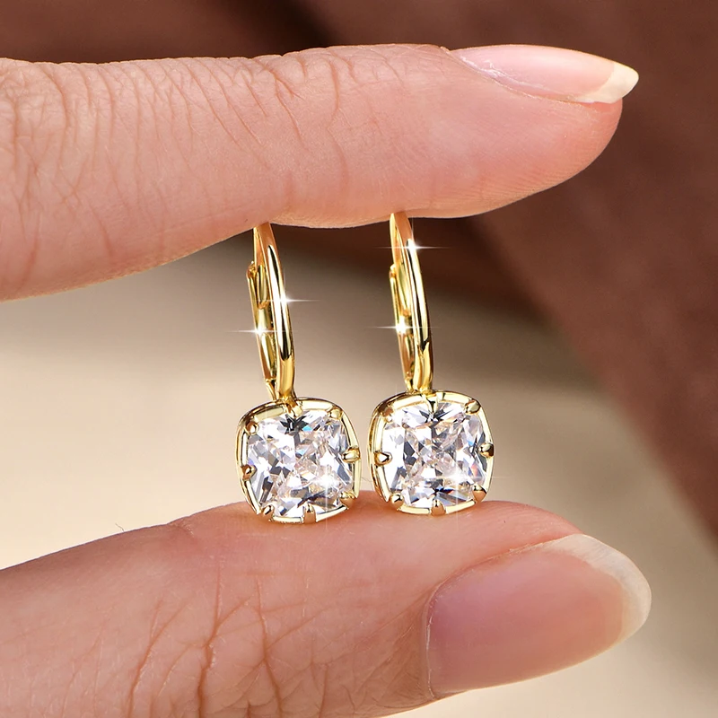 

Anziw 7x7mm Cushion Cut Cubic Zirconia Engagement Earring For Women 14K Gold Filled Drop Earrings for Women Wedding Jewelry Gift