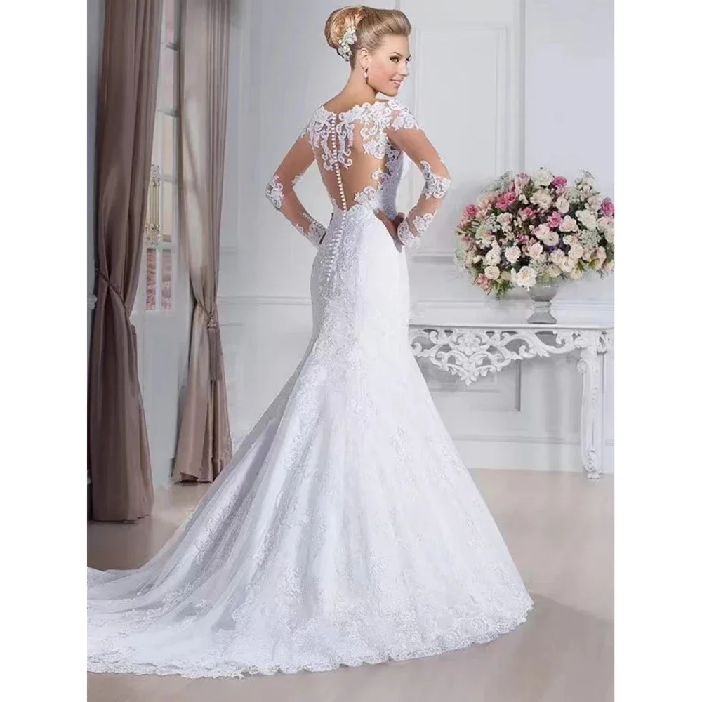 New Slim Noble Elegant Sexy Thin Fish Tail Custom Wedding Dress Marriage Floor Length Robe De Mariée Boheme White