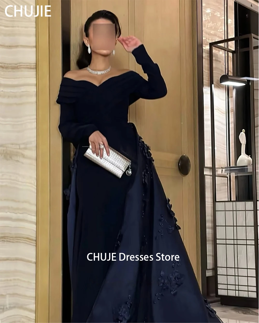 Personalizado preto de luxo feminino vestido de noite vestidos de aniversário com flores ocasião especial vestido de festa de casamento vestidos robe