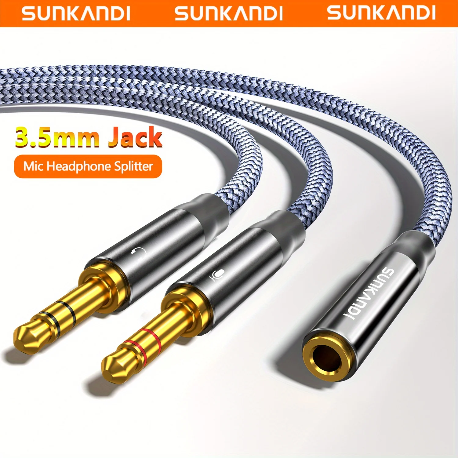 Sunkandi adaptador de fone de ouvido 3.5mm fêmea para 2 duplo 3.5mm macho microfone áudio y divisor cabo para fone de ouvido, tablets, alto-falantes