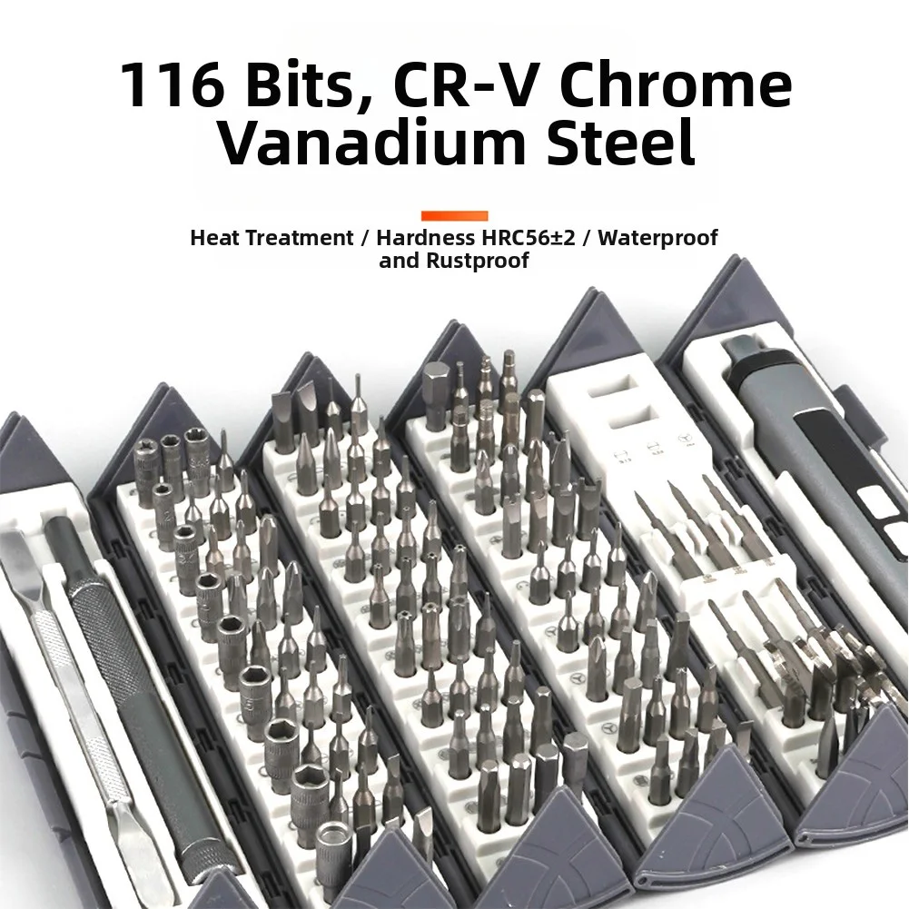 

Перезаряжаемый комплект электрических отверток 126-в-1, биты из хром-ванадиевой стали, магнитный дизайн для универсального ремонта