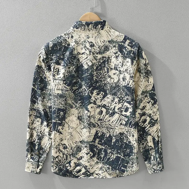 

Men's Printed Long Sve irt Loose Fit Thiened Autumn Spring Casual Sportswear Top Flip Collar
