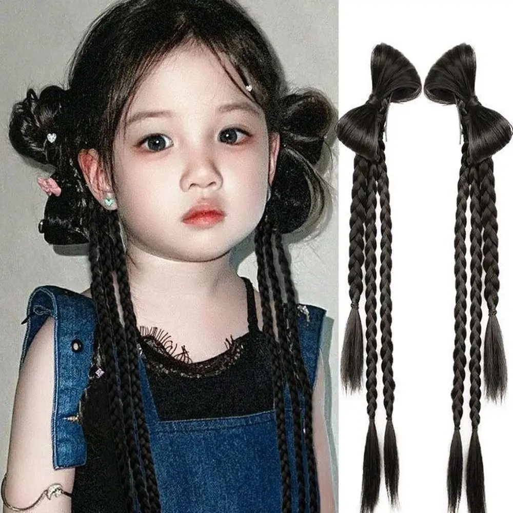 

1 пара прочных накладных хвостов-шиньонов, коричнево-черные, длинные, двойные косы, 37 см, с бантом, для образа Spicy Girl