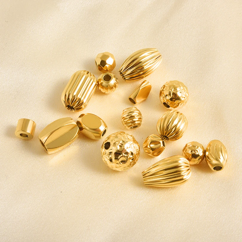 

12pcs/Lot Golden Steel Droplets Oval Cubes Round Balls Irregular Bead Stainless Steel Spacer Bead Accessories Diy Jewelry Making