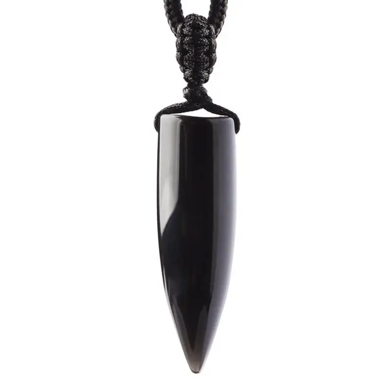1Pc Black Obsidian Natural Stone Pendant Crystal Pillar Necklace Lucky Spirits Transport Jewelry