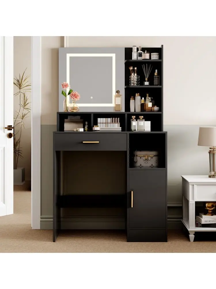 direct Dressing Table, Vanity Desk with Mirror, LED Lights and Drawers, Makeup Desk with Brightness Adjustable, Large Open Stor