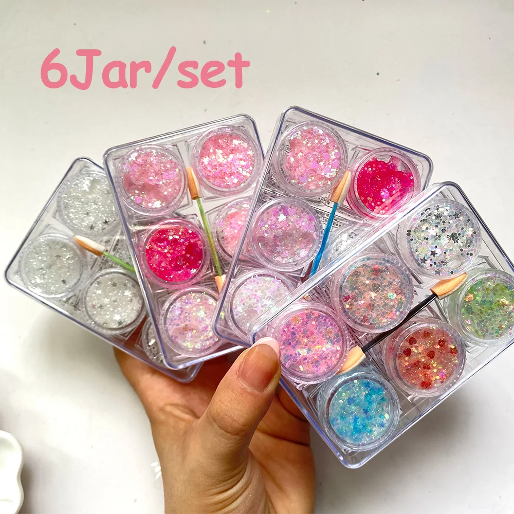 6Pcs/Set Eye Glitter Gel for Child Girl Diamond EyeShadow Sequin Gel Cream Heart/Star/Moon Makeup Party Face Body Decorations#MA