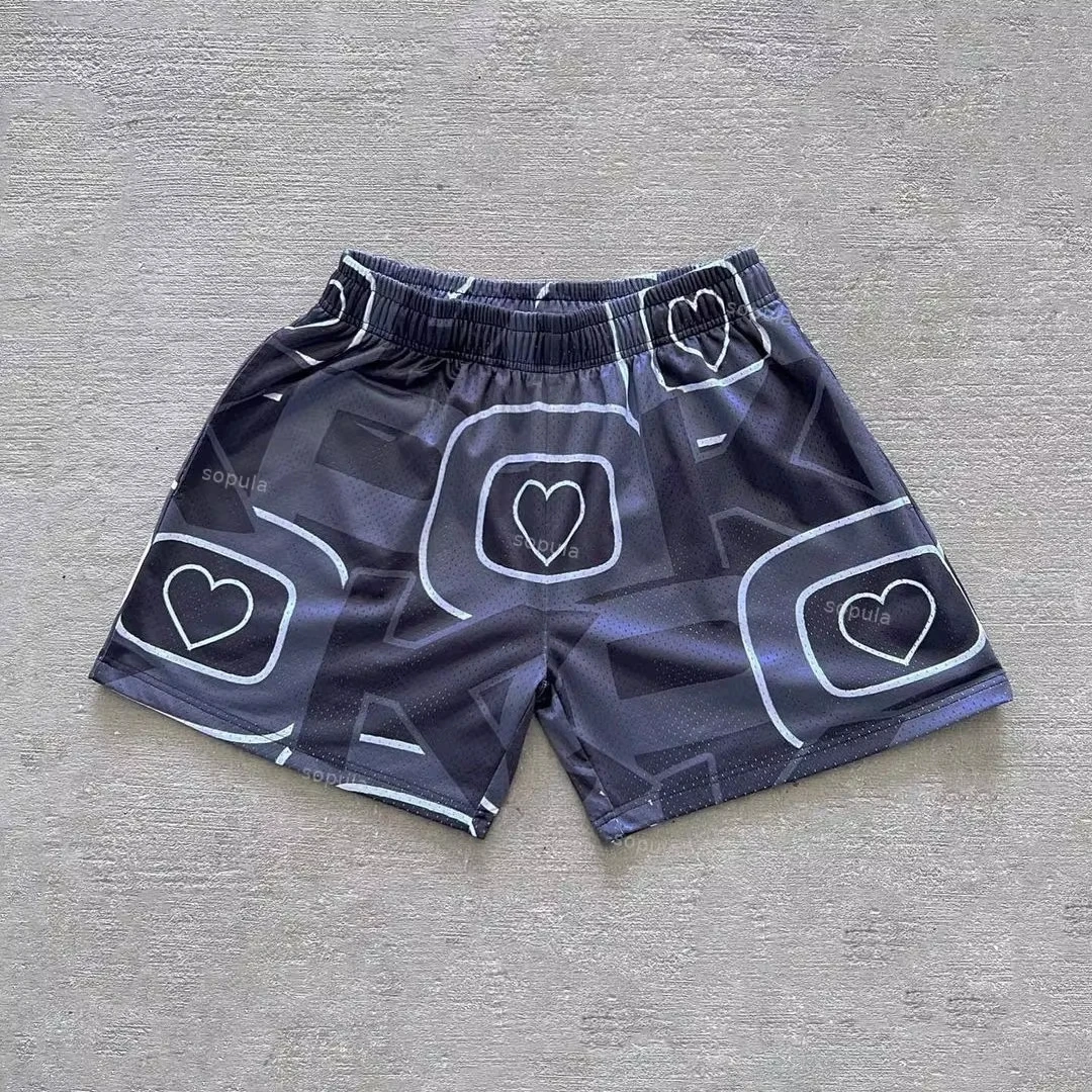 2026 Vintage Heart Love Graphic Casual Street Shorts Basketball Sport Gym Breathable Shorts Fitness Train
