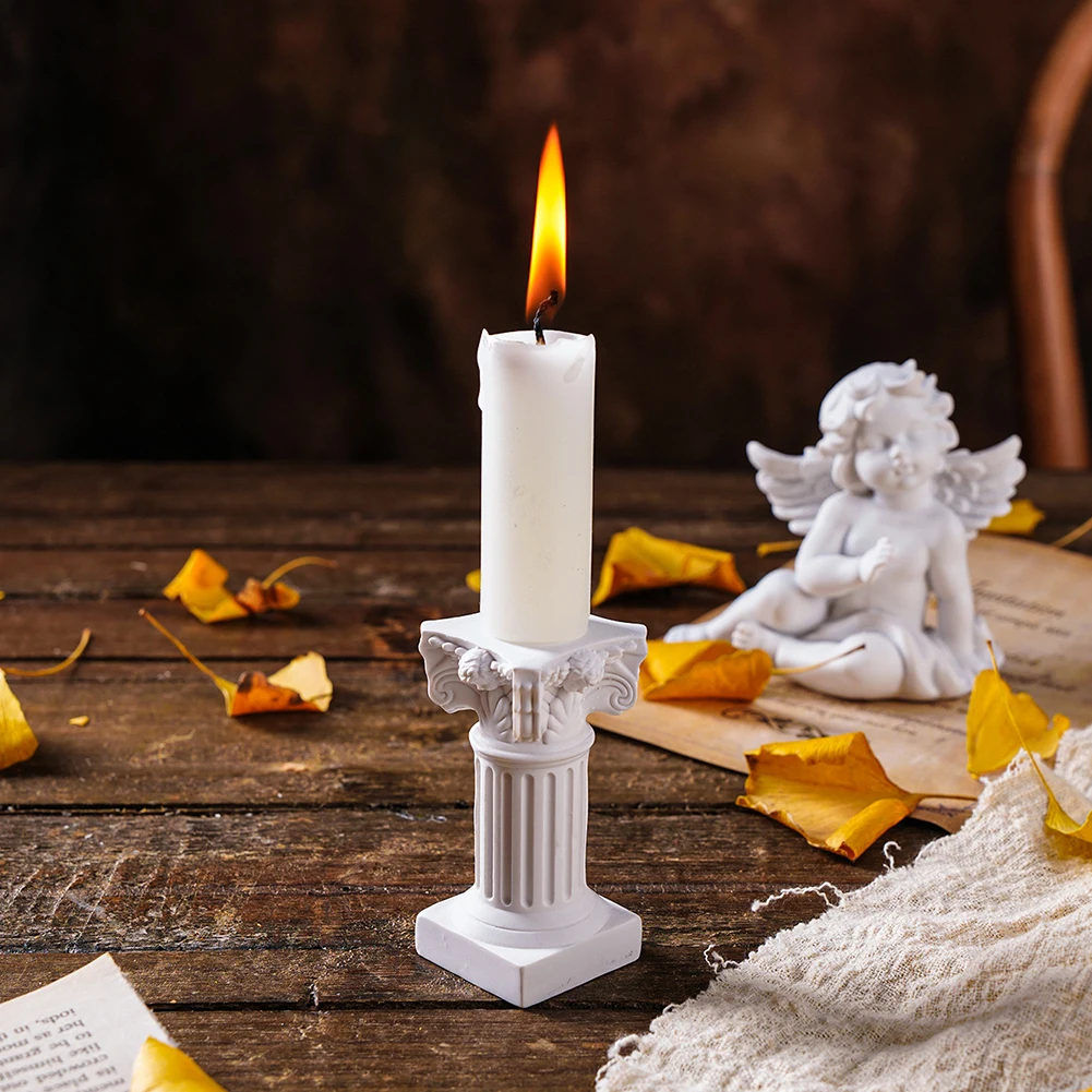 Nordic Style Roman Pillar Candlestick Mini Resin Column Statue Candle Holder Stand for Home Party Wedding Decor Shooting Props