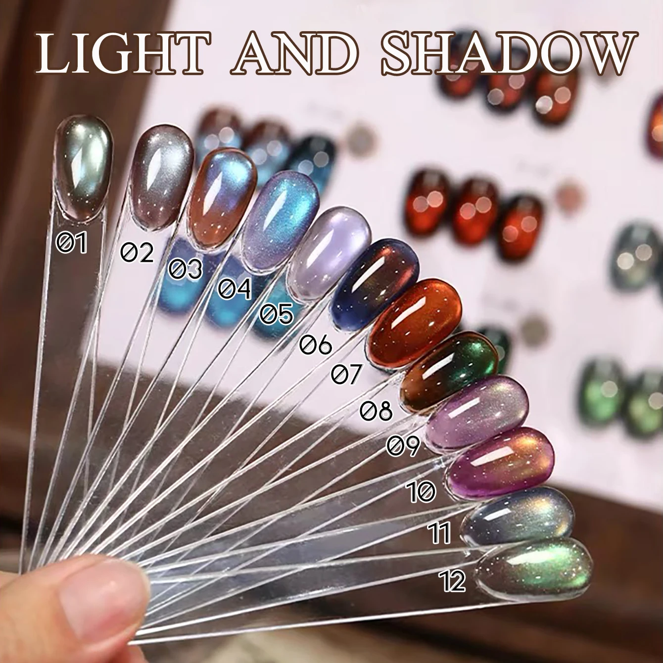 SHAKA 1pcs High Density Sparkling Brown Background Color Light Cat Eye Gel Nail Polish Autumn Winter Whitening Glass Bead Gel