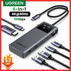 UGREEN Uno USB C HUB 6-in-1 4K60Hz PD100W 10Gbps USB3.2 Splitter Adapter for Laptop Macbook Pro Air USB Expander Docking Station