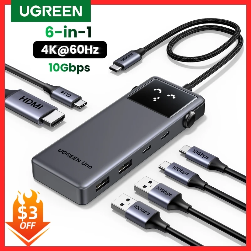 Imagem -01 - Ugreen Uno Usb c Hub 6-em1 4k60hz Pd100w 10gbps Usb3.2 Adaptador Divisor para Laptop Macbook Pro Air Estação de Acoplamento Expansor Usb ugreen uno usb c hub 6 em1 4k60hz pd100w 10gbps usb32 adaptador divisor para laptop macbook pro air estacao de acoplamento expansor usb 01