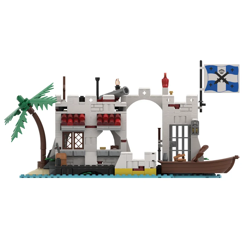 553pcs MOC Pirates Lagoon Lock-Up Remake Model Building Blocks Christmas Gifts Toys Creative Idea Display Brick Assemble Art DIY