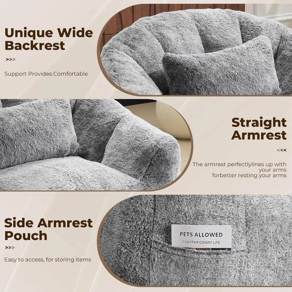 كرسي كيس فول من فراء الأرنب الصناعي كبير الحجم للبالغين، أريكة كسولة مريحة ومنفوشة، مقعد صالة على الأرض، لهجة مريحة بدون عظم