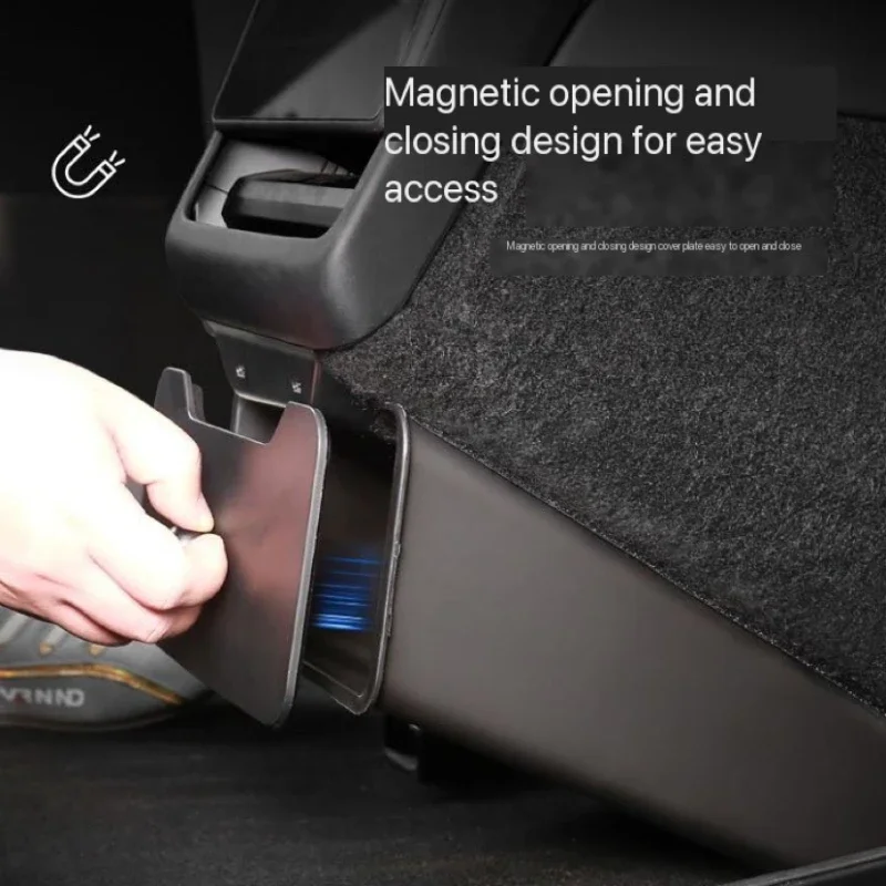 For Tesla Model 3 Highland 2024 Rear Center Console Storage Box Backseat Magnetic Suction Trash Can Under Seat Car Accessories