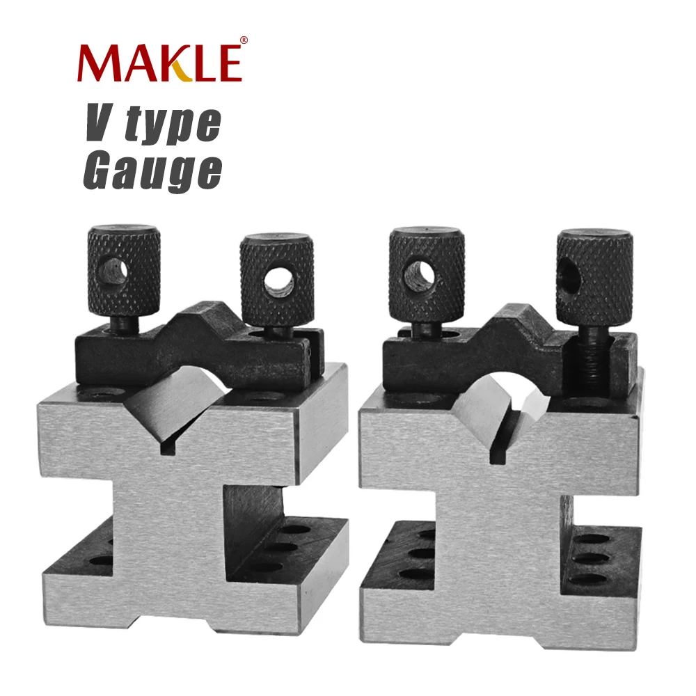 MAKLE V-Block Ground Pair with Clamp Set Precision Matched Pair Precise 35x35x30mm 90°Machinist Multi-use Gauge Gage Tool