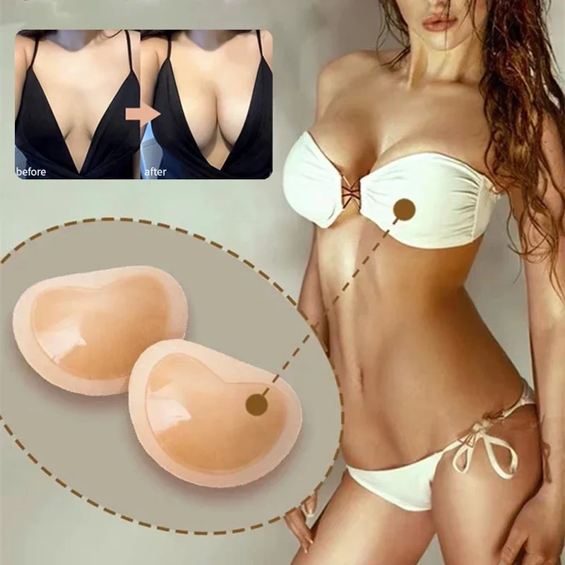 Women Insert Bra Pad Silicone Bra Cup Thicker Breast Push Up Self Adhesive Breast Nipple Cover Stickers Bikini Inserts Intimates