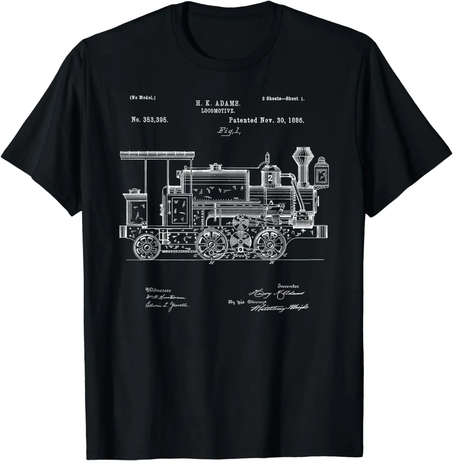 Vintage Patent Print 1886 Locomotive Steam Train Gift T-Shirt 100% Cotton O-Neck Short Sleeve Casual Mens T-shirt Size S-3XL