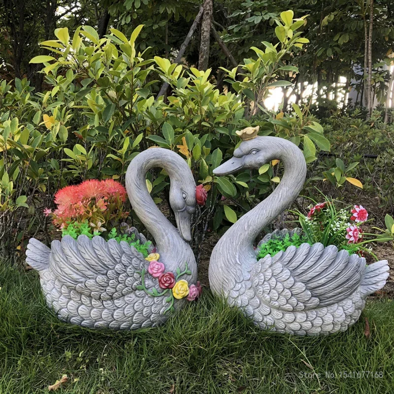 Swan flower pot simulation animal resin crafts courtyard balcony garden layout duck flower pot decoration outdoor decoration