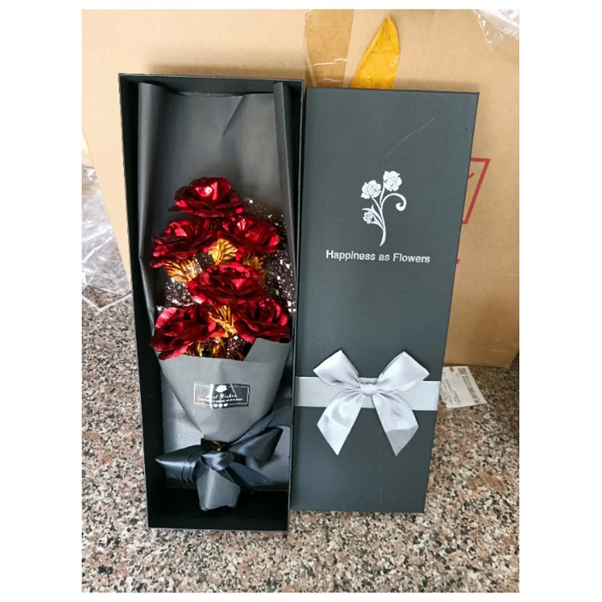 Buket Mawar Emas ABLJ, Mawar Foil Emas Mawar Buatan Berlapis Emas, Hadiah Selamanya untuk Hari Ibu Hari Valentinenya