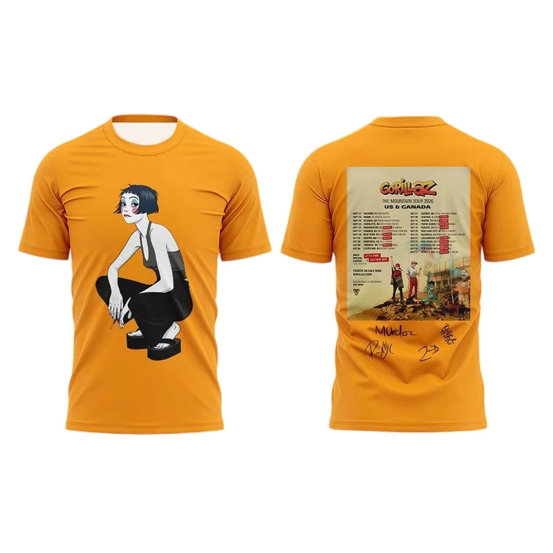 Gorillaz The Millennium Tour Anime Print T-shirt Unisex Adult Y2K Oversized Quick Dry Top Casual Outdoor Sports Fan Short Sleeve