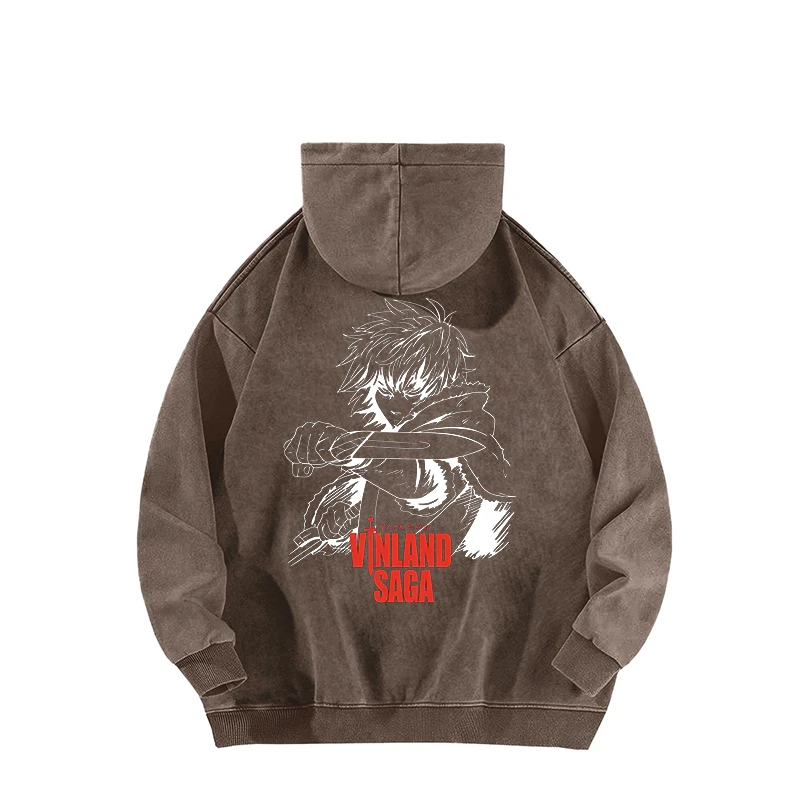 فينلاند ساغا مانغا نمط الاتجاه الأمريكي الشارع الشهير ريترو مطبوعة الرجال فضفاض غسلها هوديي القطن الخالص بلوزات بأكمام طويلة