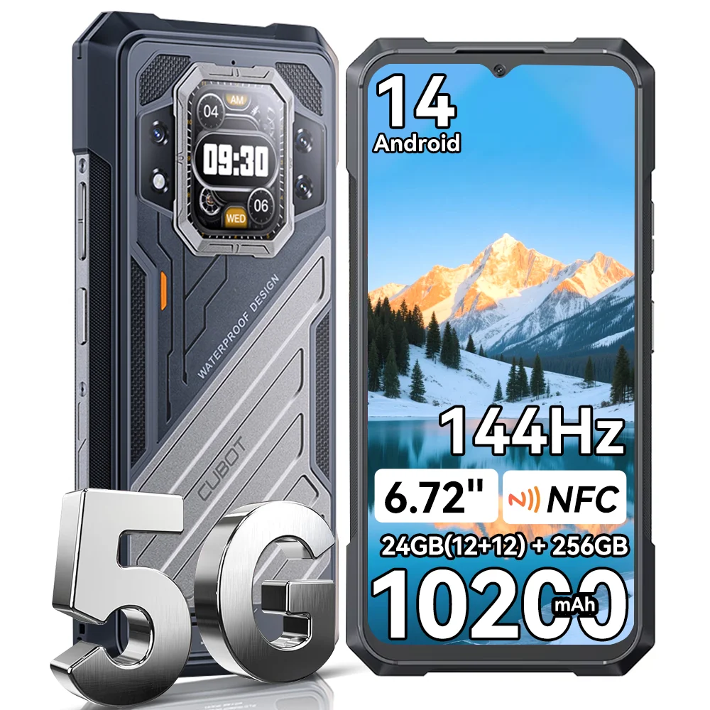 CUBOT KINGKONG X Pro 24GB(12+12) 256GB Android 14 10200mAh Robuuste Smartphone 5G Dimensity 8200 4nm 3.1GHz 6.72" 144Hz Scherm NFC