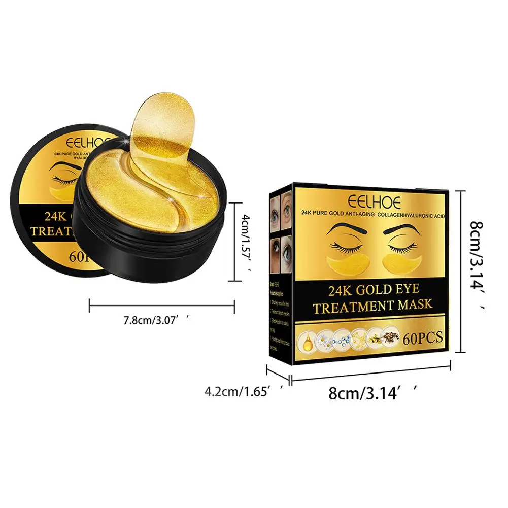 24K złota kolagenowa płatki pod oczy Anti-Aging kryształowe maska kolagenowa na oczy plastry przeciw obrzękom 60pcs nawilżająca maska na oczy plastry