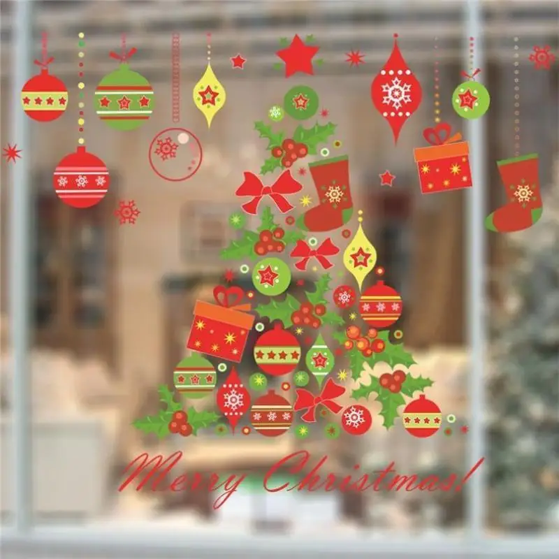 2026 Christmas Wall Stickers Christmas Tree Wind Chime Window Self-adhesive Glass Stickers DIY Home Christmas Decorations