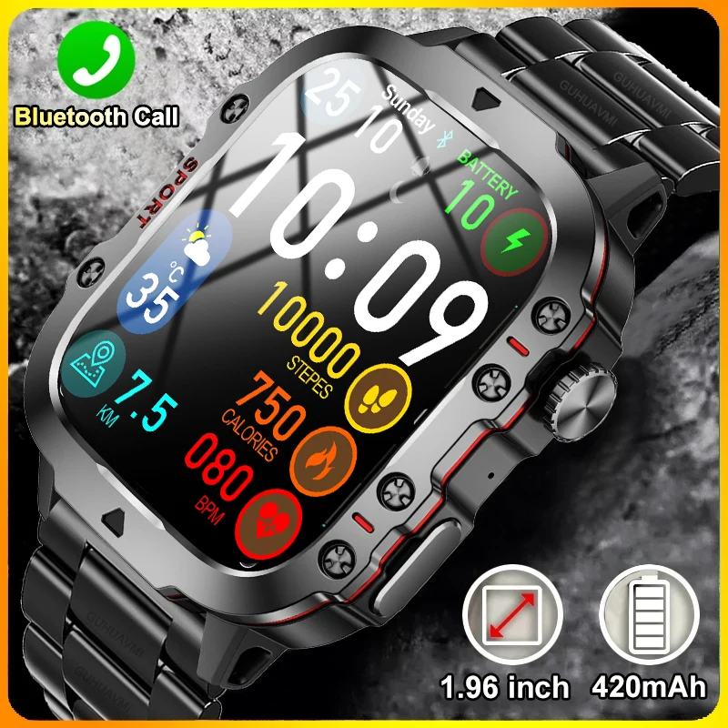 

New Rugged Military Smart Watch Men Women Bluetooth Call Ai Voice Waterproof Health Outdoor Sport Fitness GPS Smartwatch 420mah