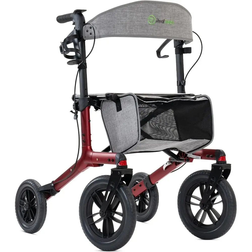 

Компактный складной ролик с сиденьем для наружного использования, помощь для пожилых людей по бездорожью, 12 колес, бордовый