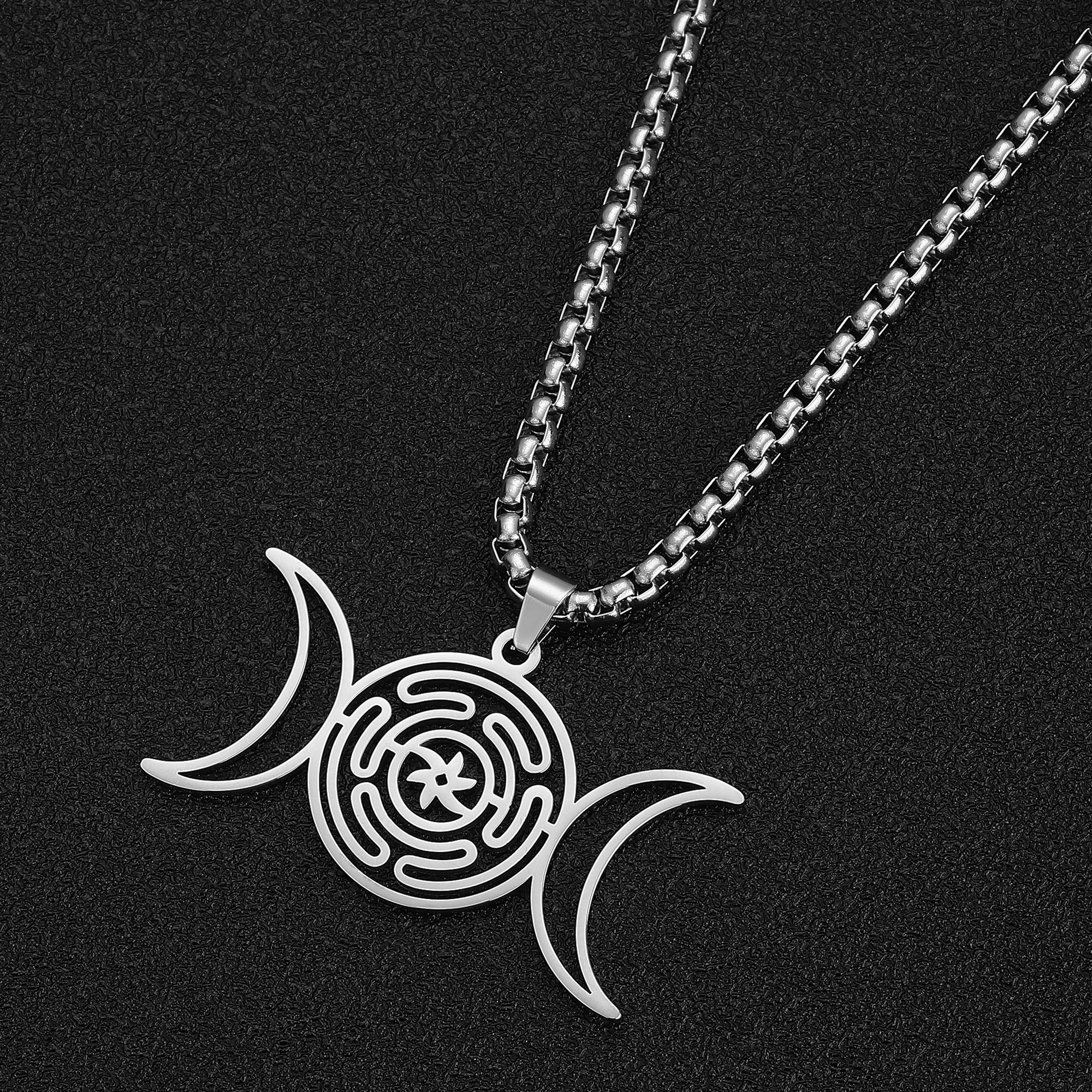 Divination Hekate Wheel Altar Necklaces for Women  Witch Wicca Sun Triple Moon Goddess Stainless Steel Gothic Necklace Jewelry