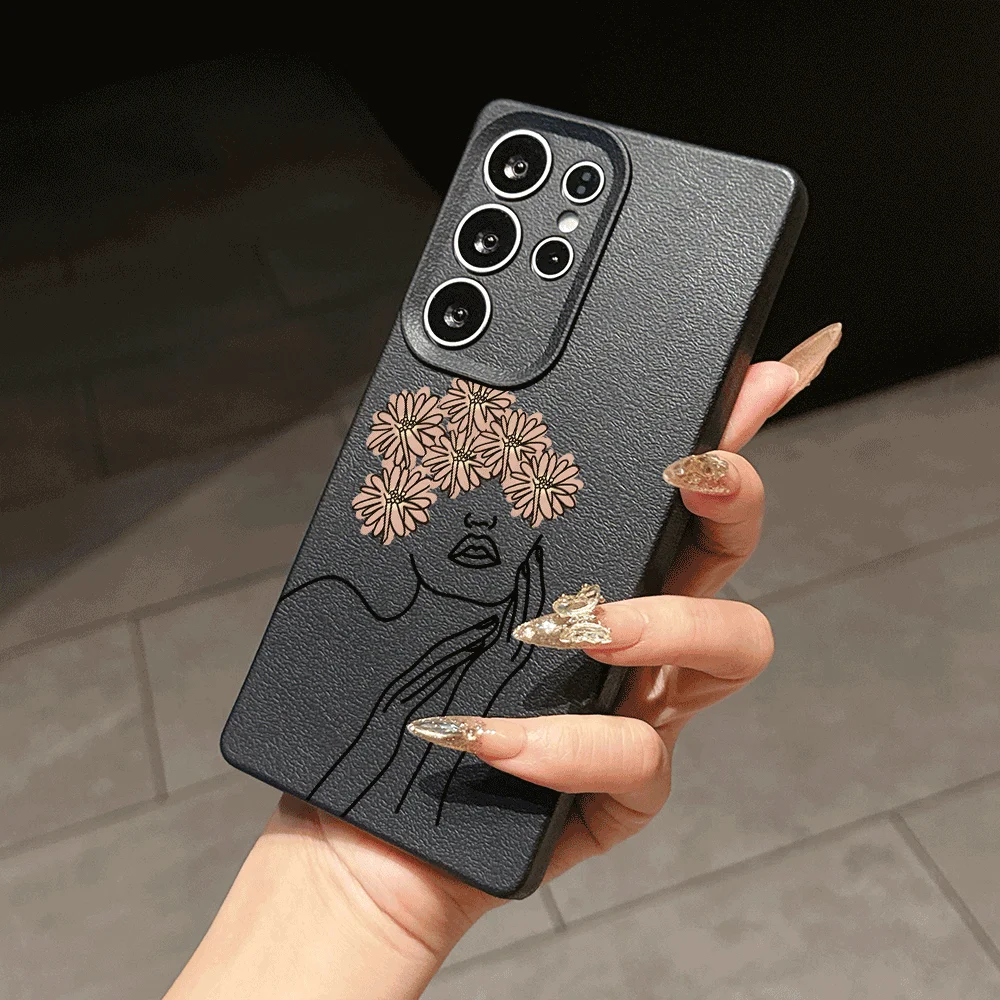 Line Art Woman With Flowers Fashion Slim Shockproof Phone Case For Samsung Galaxy S26 S25 Ultra FE Daily Protective Back Cover