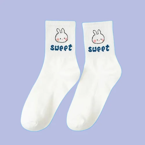 Chaussettes respirantes Little Bear pour femmes, chaussettes longues, dessin animé mignon, célébrité Internet, blanc, automne, hiver, 5 paires