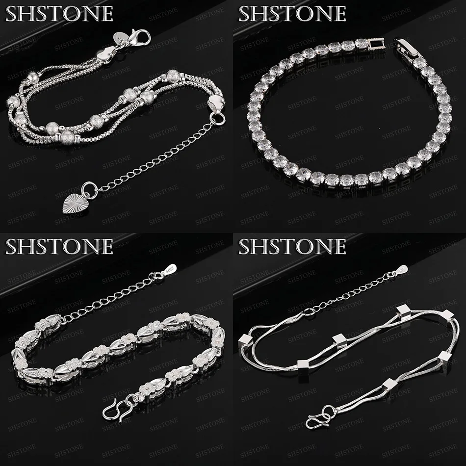 

High Quality 925 Sterling Silver Beads Square Heart Leaf Chain Fine Zircon Bracelets Birthday Party Fashion Charm Jewelry
