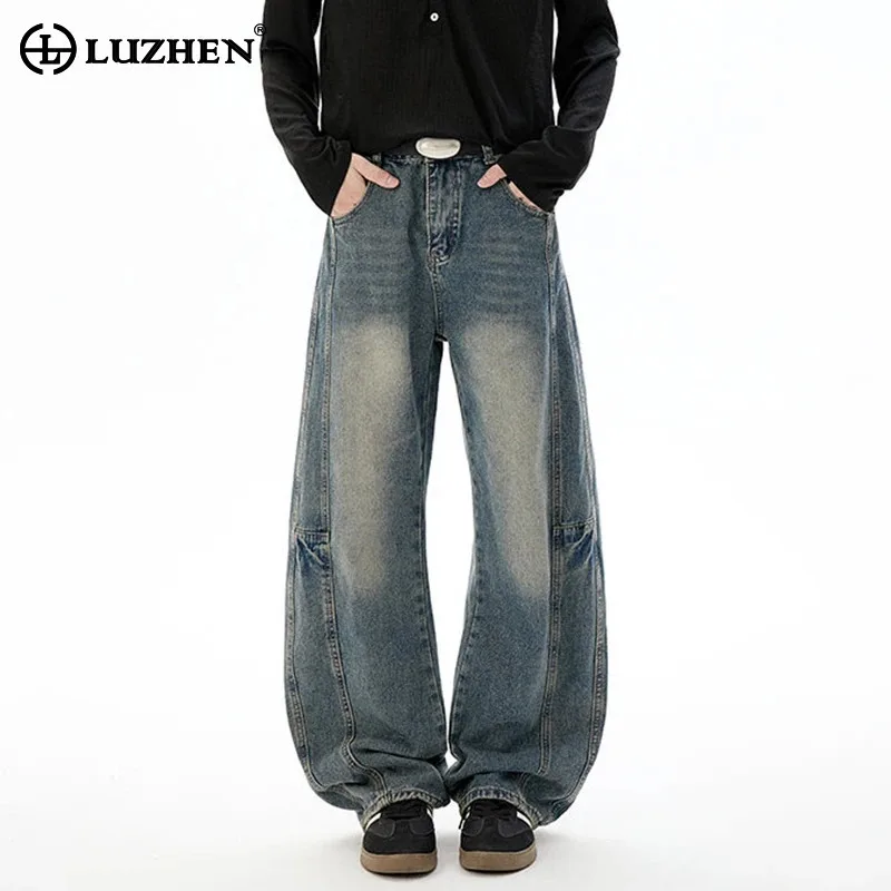 

LUZHEN модные разноцветные винтажные прямые повседневные джинсы с градиентом, мужские повседневные джинсы, новинка 2025, свободные мужские джинсовые брюки высокого качества JY4111