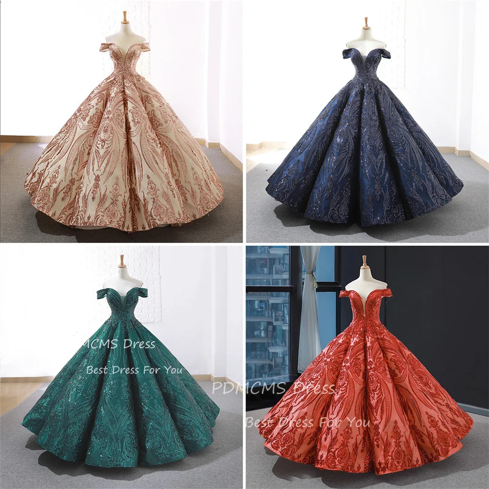 

Glitter Ball Gowns Luxury Evening Gown Shiny Lace Party Dresses Off The Shoulder Beaded Formal Ocaasion Dress Celebrity Sequined