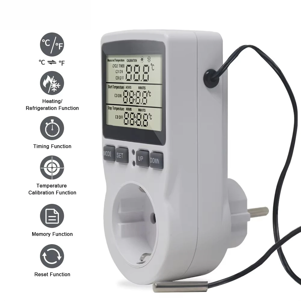 Digital Temperature Controller Multi-function Thermostat Socket with Timer Switch Heating and Cooling AC 110V~ 230 Timer Socket