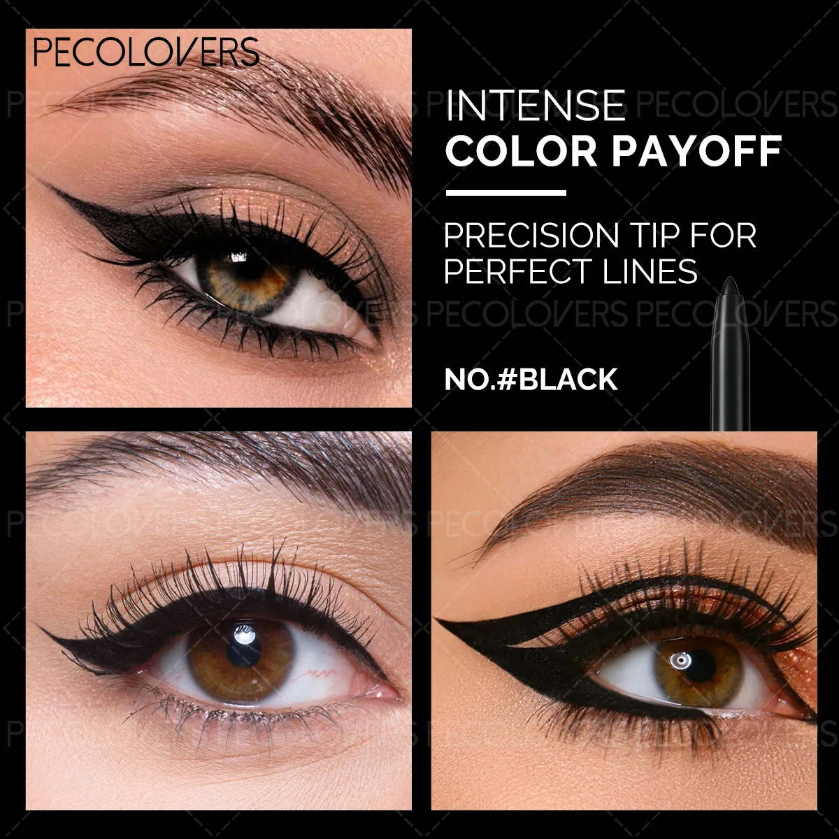 3PCS/Set Black Gel Eyeliner-Easy To Draw Lines, Waterproof and Sweatproof, Rich Color Payoff, Create Fashionable Bold Eye Makeup