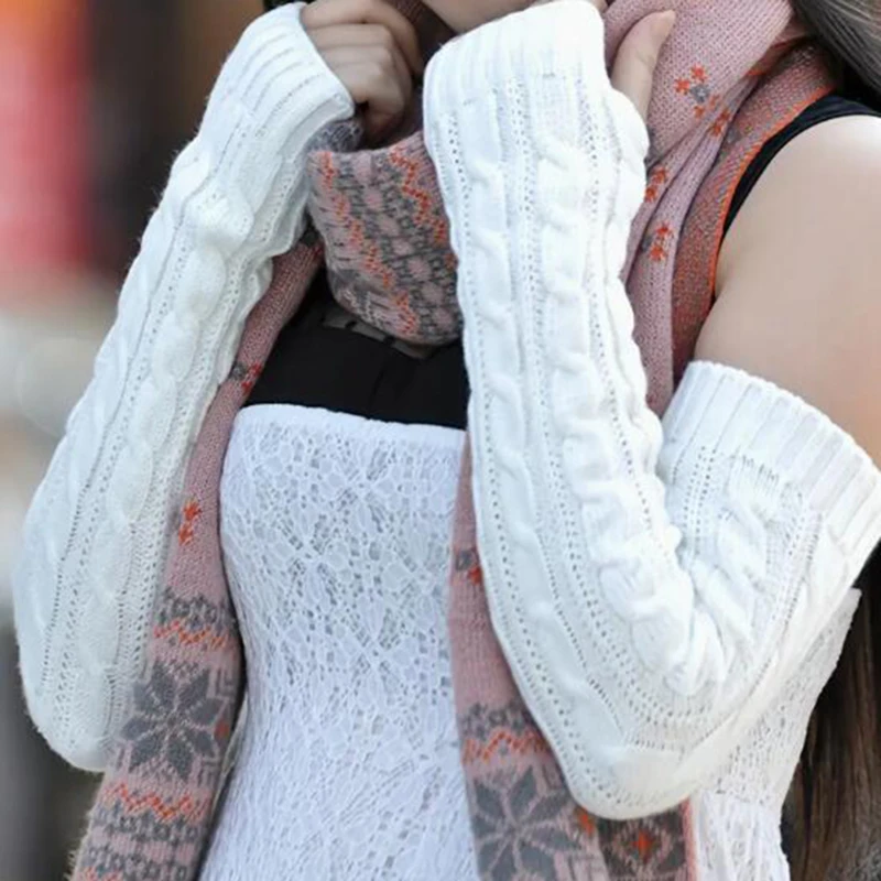 1 Pair Women Girls Hand Arm Sleeve Long Glove Wristband Arm Cover Long Sleeve Outdoor Warm Soft Striped Elbow Knitted Gloves