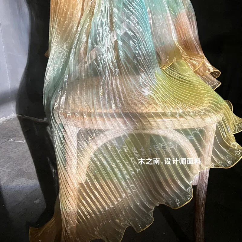 حورية البحر Harpsichord سحق موجة كبيرة الليزر الأورجانزا النسيج لمرحلة الأداء فستان مصمم Diy بها بنفسك مواد الخياطة القماش