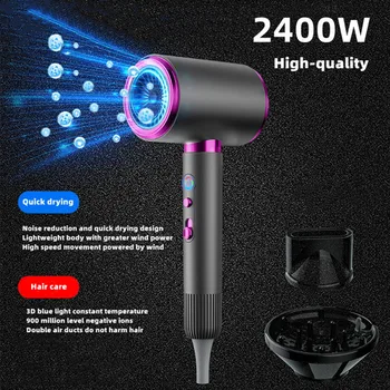 Venda direta do fabricante secador de cabelo de alta velocidade 2400w íon negativo de alta potência luz azul cuidados com o cabelo casa salão de beleza cabelo drye