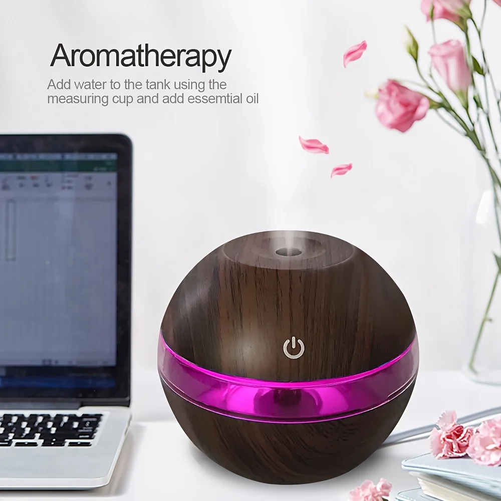 

Elegant USB-Powered Wood Grain Humidifier Touch Control 10.14oz Aromatherapy Diffuser Featuring Night Light With 2 Essential Oil
