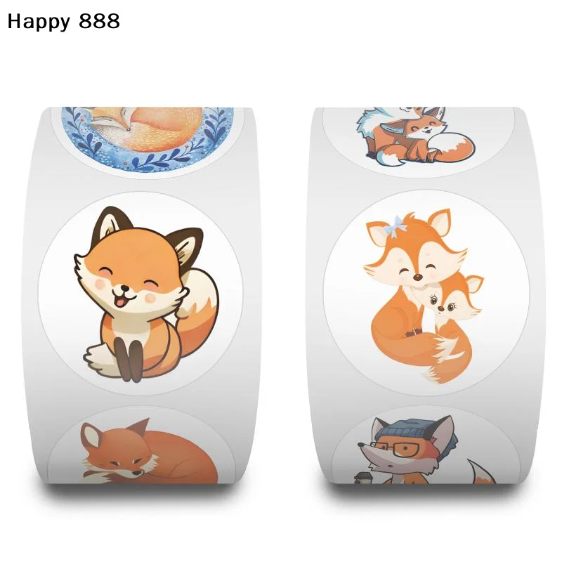 

500 шт./рулон, милые наклейки с изображением лисы, 8 дизайнов, 2,5 см (1,0 дюйма) – идеально подходят для рукоделия, подарков, этикеток и декора