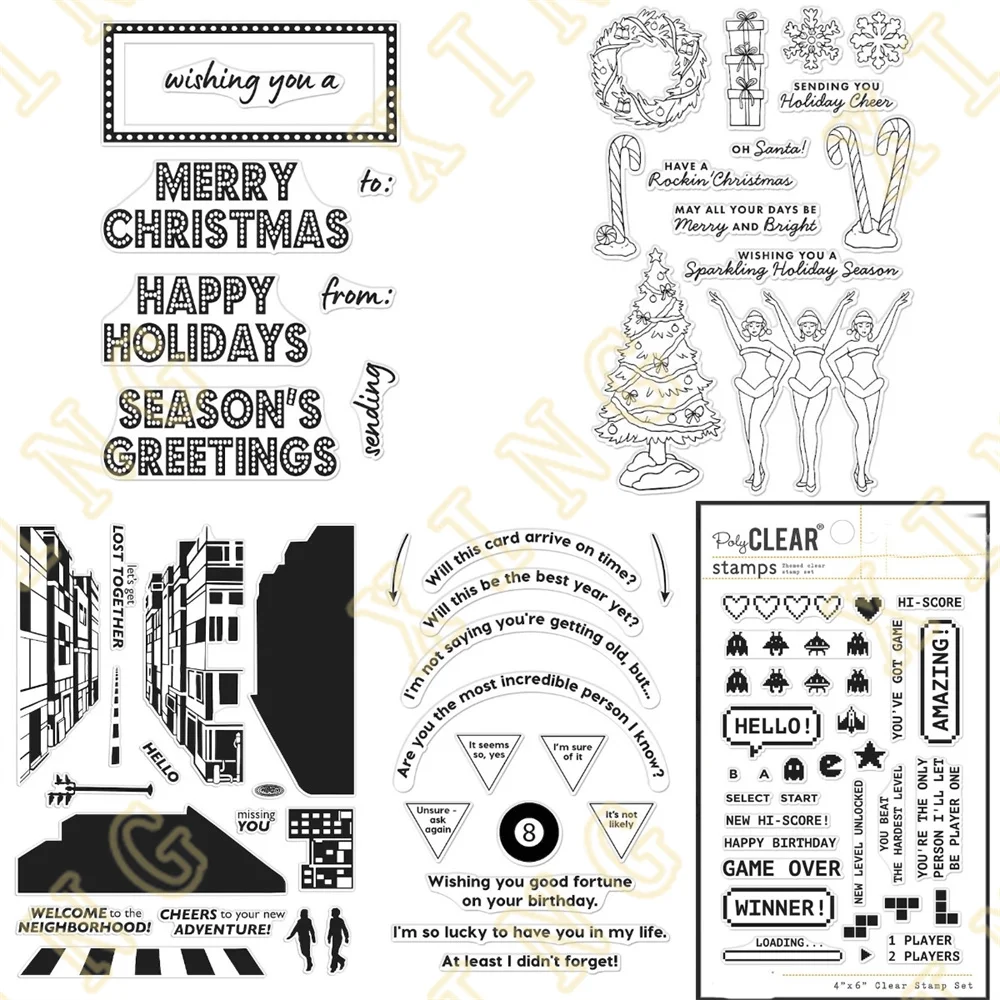 

Merry Christmas Holiday Marquee Messages Metal Cutting Dies Clear Stamps Scrapbook Diary Decoration Embossing Stencil Template