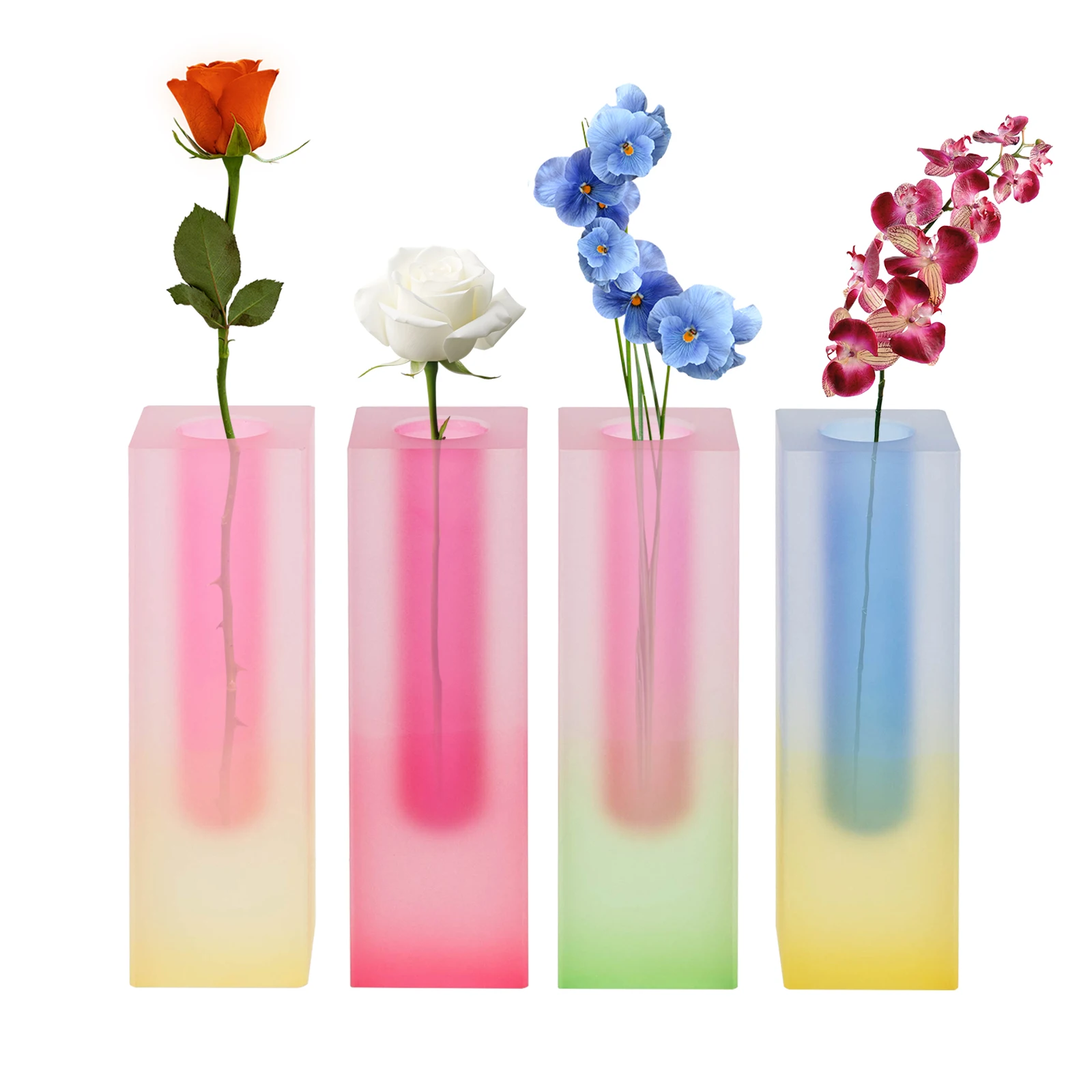 

4Pcs Flower Vase Acrylic Rectangle, Modern Minimalist Decorative Vase for Home or Wedding, Gradient Color