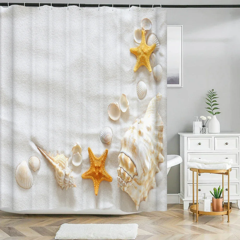 Seaside Scenic Beach Shells Shower Curtains Bathroom Curtain FrabicWaterproof Polyester Bath Curtains forBathroom multiple sizes