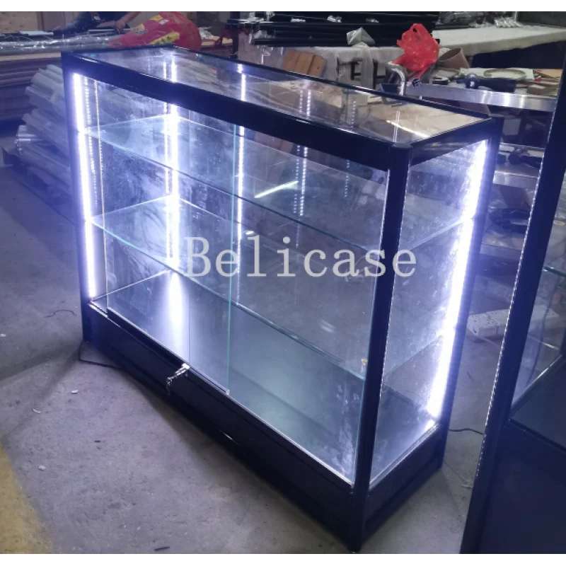 customized.Lockable Aluminum Frame Glass Display Cabinet Retail Smoke Shop Showcase