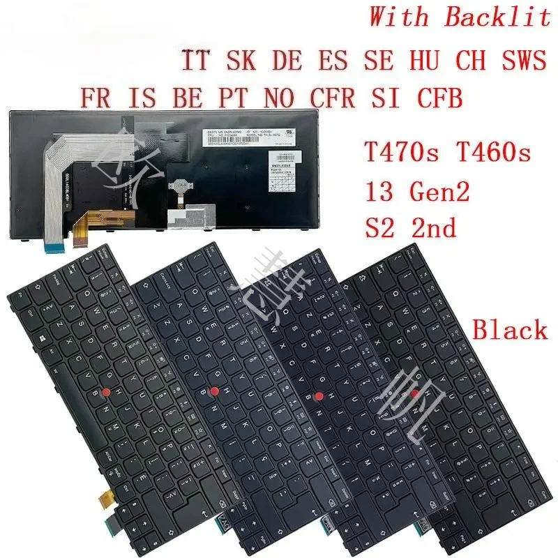 M IT SK DE ES SP SE HU CH SWS FR IS BE PT NO CFR SI New for Lenovo Thinkpad 13 Gen2 T470s S2 2nd T460s Laptop Backlit Keyboard