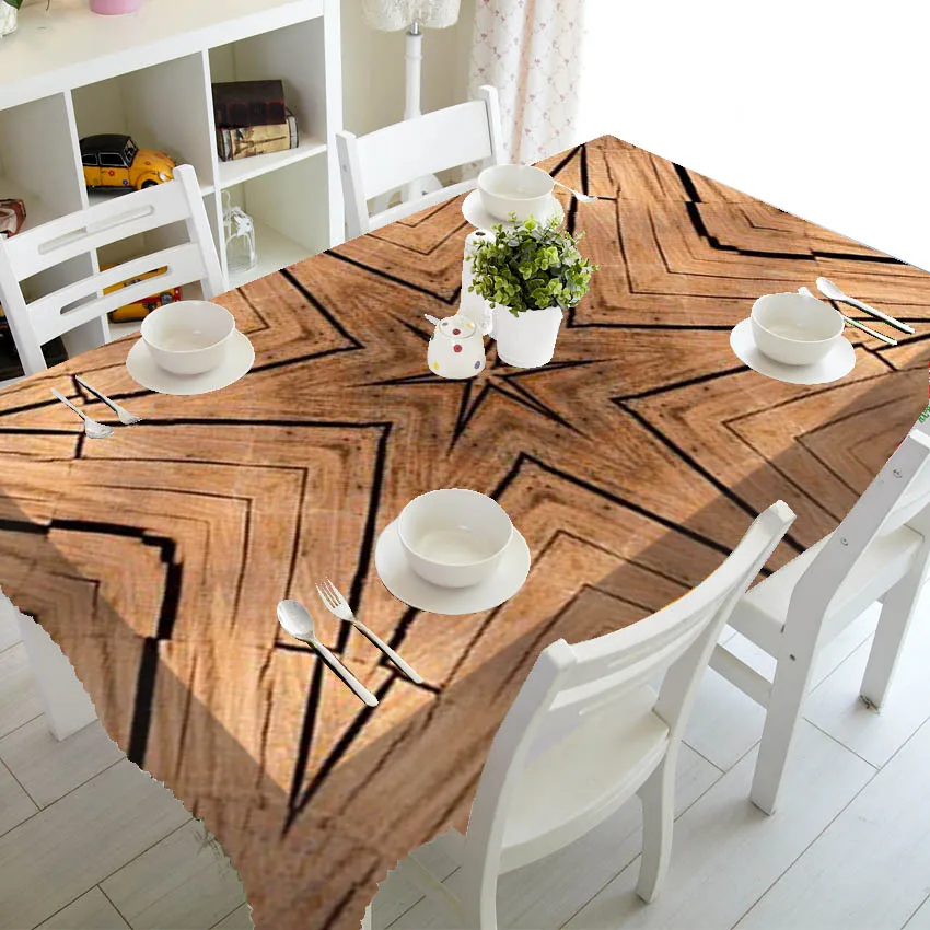 Wooden Texture Printed Rectangular Tablecloth for Dining Table Picnic Party Decor Stain Resistant Polyester Tablecloth